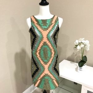 English Rose Beaded Sequined Sleeveless Mini Dress